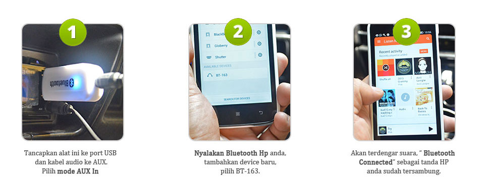 Cara pairing bluetooth audio receiver USB tape mobil dengan hp