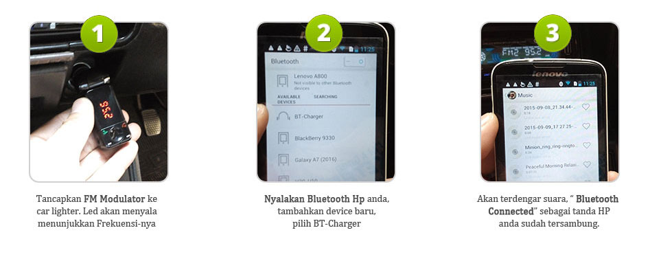 Cara menggunakan FM Modulator Bluetooth.