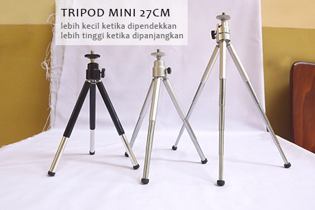 Tinggi tripod mini 12 cm ketika dipendekkan, dan ketika dipanjangkan mencapai 27cm
